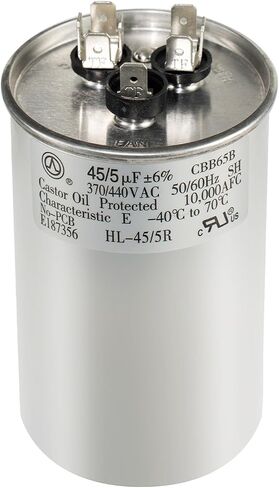 مكثف AC 45+5 UF 45/5 MFD ± 6 ٪ 370V/440VAC CBB65 مكثف بدء تشغيل دائري مزدوج لمكيف المضخة الحرارية ， عشر سنوات من التغطية in Kuwait