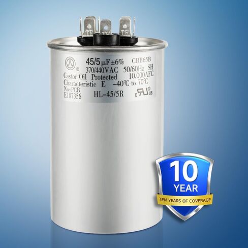 مكثف AC 45+5 UF 45/5 MFD ± 6 ٪ 370V/440VAC CBB65 مكثف بدء تشغيل دائري مزدوج لمكيف المضخة الحرارية ， عشر سنوات من التغطية in Kuwait