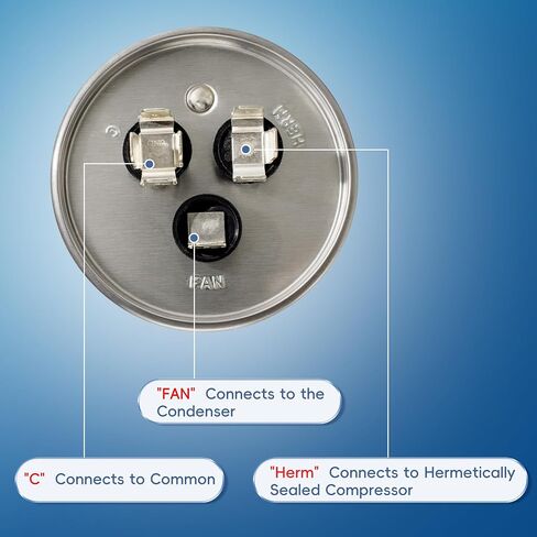 مكثف AC 45+5 UF 45/5 MFD ± 6 ٪ 370V/440VAC CBB65 مكثف بدء تشغيل دائري مزدوج لمكيف المضخة الحرارية ， عشر سنوات من التغطية in Kuwait
