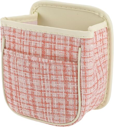 Car Trash Can Portable and Hanging 6.3" Length 3.9" Width 7.1" Height Trash Bin Fabric Beige White 1 Pcs in Kuwait