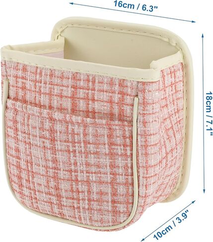 Car Trash Can Portable and Hanging 6.3" Length 3.9" Width 7.1" Height Trash Bin Fabric Beige White 1 Pcs in Kuwait