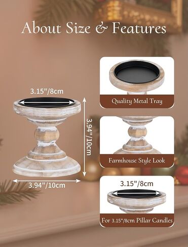 Wood Pillar Candle Holder: 2Pcs Rustic White Candle Holders for Pillar Candles Wood Candle Holders Distressed Wooden Farmhouse Candle Holder Large Rustic Candle Holder for Fireplace Table in Kuwait