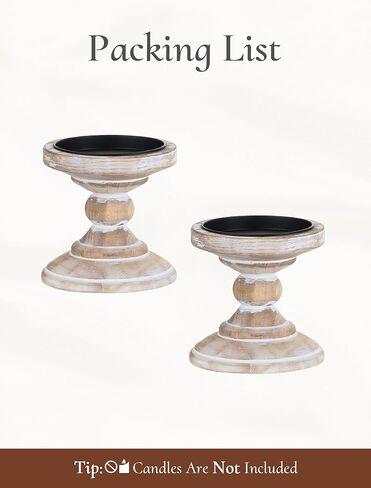 Wood Pillar Candle Holder: 2Pcs Rustic White Candle Holders for Pillar Candles Wood Candle Holders Distressed Wooden Farmhouse Candle Holder Large Rustic Candle Holder for Fireplace Table in Kuwait