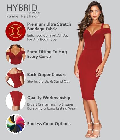 Hybrid & Company Womens Sexy V Neck Stretchy Bodycon Party Bandage Dress in Kuwait