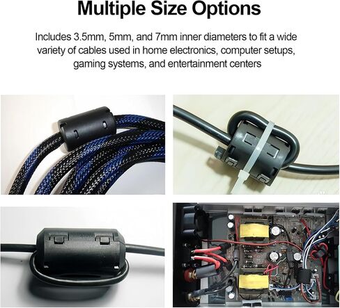 24 PCS Ferrite Ring Core EMI Love Clup-On Filter (3.5 مم/5 مم/7 مم) ، مخفض التداخل في USB والصوت والفيديو والشحن والبيانات ، يحسن جودة الإشارة in Kuwait