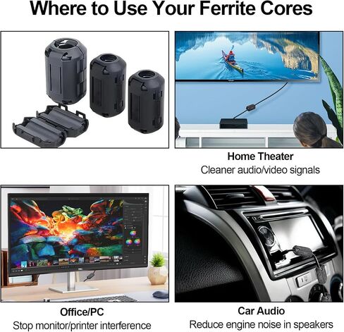 24 PCS Ferrite Ring Core EMI Love Clup-On Filter (3.5 مم/5 مم/7 مم) ، مخفض التداخل في USB والصوت والفيديو والشحن والبيانات ، يحسن جودة الإشارة in Kuwait
