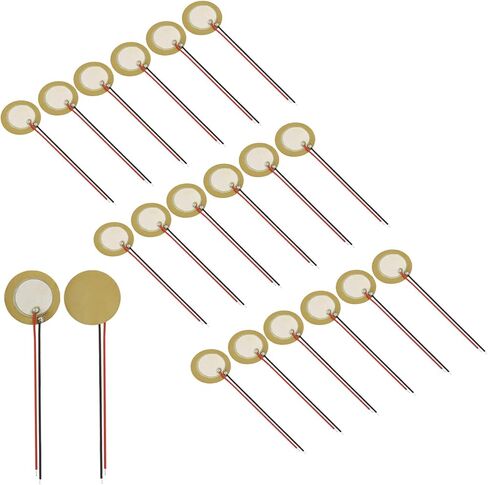 Piutouyar 20 Pack 20mm Piezo Discs مع العملاء المتوقعين ، محول ميكروفون بيزو بيك آب ، عناصر Piezo Trigger للركوب الميكروفون للغيتار in Kuwait