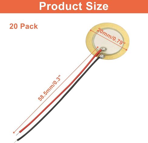 Piutouyar 20 Pack 20mm Piezo Discs مع العملاء المتوقعين ، محول ميكروفون بيزو بيك آب ، عناصر Piezo Trigger للركوب الميكروفون للغيتار in Kuwait