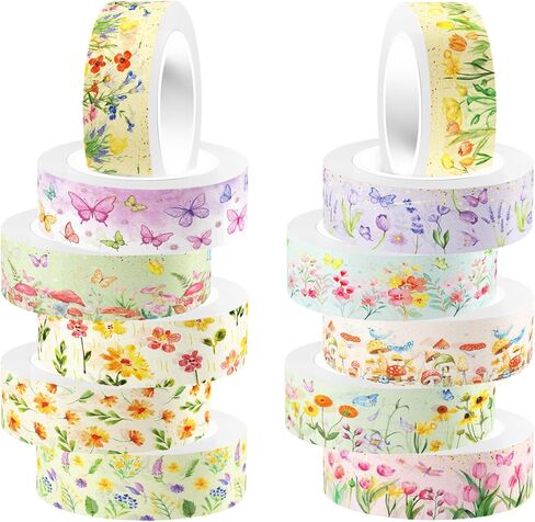 Adirasenotek Floral Washi Tape Set 12 Rolls,Flower Butterfly Washi Tape Decorative Paper Stickers Decorative Tape,DIY Art Crafts Wrapping Decor for Gifts Wrapping in Kuwait