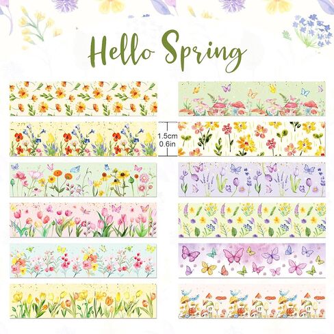 Adirasenotek Floral Washi Tape Set 12 Rolls,Flower Butterfly Washi Tape Decorative Paper Stickers Decorative Tape,DIY Art Crafts Wrapping Decor for Gifts Wrapping in Kuwait