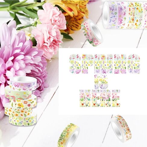 Adirasenotek Floral Washi Tape Set 12 Rolls,Flower Butterfly Washi Tape Decorative Paper Stickers Decorative Tape,DIY Art Crafts Wrapping Decor for Gifts Wrapping in Kuwait