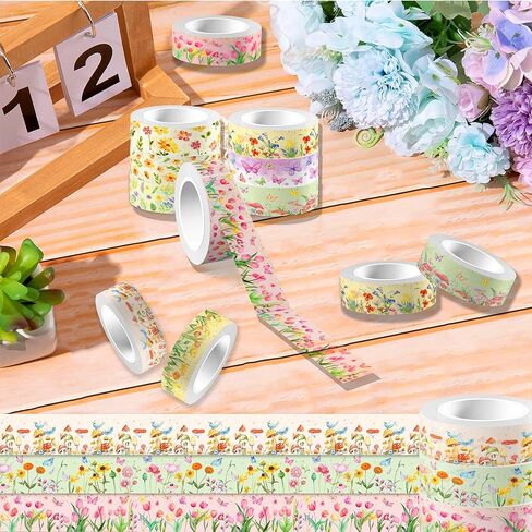 Adirasenotek Floral Washi Tape Set 12 Rolls,Flower Butterfly Washi Tape Decorative Paper Stickers Decorative Tape,DIY Art Crafts Wrapping Decor for Gifts Wrapping in Kuwait