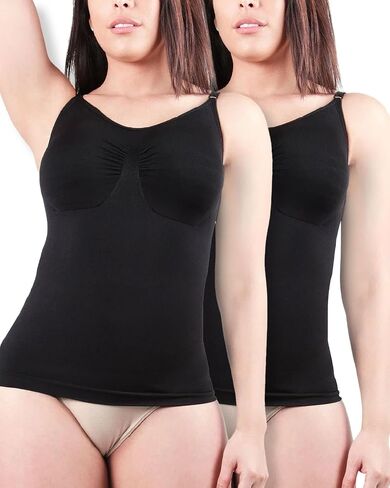 MeMoi Women's 2 Pair Pack Shaping & Smoothing Scoop Neck Cami Nude/Black Large in Kuwait