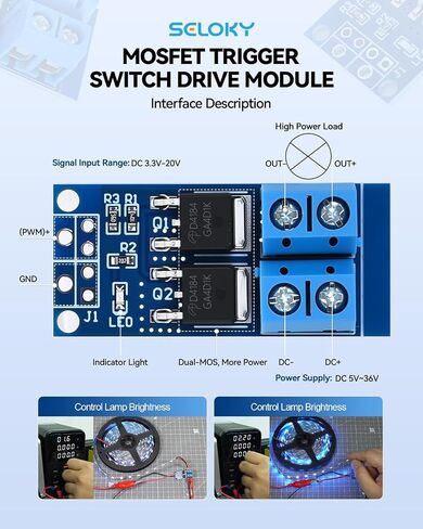 6PCS Dual High-Power MOSFET Trigger Switch Drive Module 0-20KHz PWM Adjustment Electronic Switch Control Board Motor Speed Controller Lamp Brightness Control, DC 5V-36V 400W, 15A (Max 30A) in Saudi Arabia