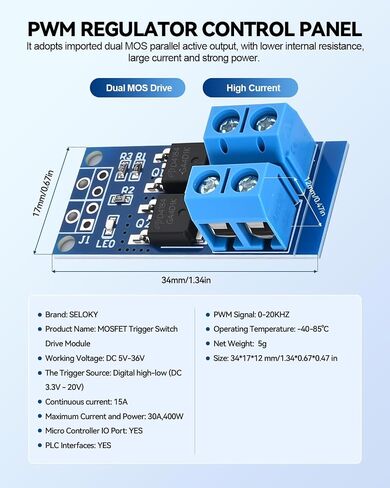 6PCS Dual High-Power MOSFET Trigger Switch Drive Module 0-20KHz PWM Adjustment Electronic Switch Control Board Motor Speed Controller Lamp Brightness Control, DC 5V-36V 400W, 15A (Max 30A) in Saudi Arabia