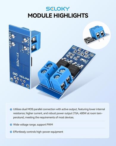 6PCS Dual High-Power MOSFET Trigger Switch Drive Module 0-20KHz PWM Adjustment Electronic Switch Control Board Motor Speed Controller Lamp Brightness Control, DC 5V-36V 400W, 15A (Max 30A) in Saudi Arabia