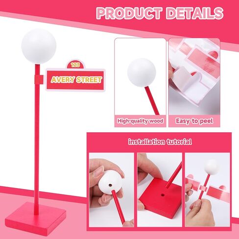 6 Pcs 8'' Street Sign Lamp Post Centerpiece Wooden Lamp Post with 24 Street Party Sign Stickers 3D Ball Shape Street Sign Props for Friends Birthday Decorations City Road Theme Party Decoration in Kuwait