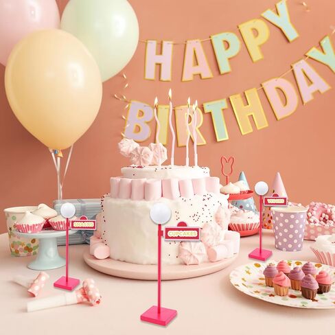 6 Pcs 8'' Street Sign Lamp Post Centerpiece Wooden Lamp Post with 24 Street Party Sign Stickers 3D Ball Shape Street Sign Props for Friends Birthday Decorations City Road Theme Party Decoration in Kuwait