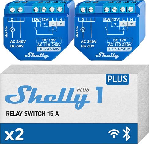 Shelly Plus 1 UL | WiFi Smart Relay Switch with Dry Contacts | Home Automation | Bluetooth Gateway | Alexa, SmartThings & Google Home Compatible | No Hub | Remote Control | Garage Door Opener (2 Pack) in Saudi Arabia