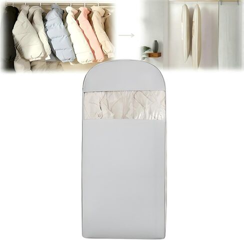 Space Saving Hanging Garment Bag with Self Compression Zipper, 2025 New Space Saver Clothes Storage Organizer, Dust Cover Clothes Bags for Down Coat Suit Dress or Jacket (Beige, XL) in Saudi Arabia