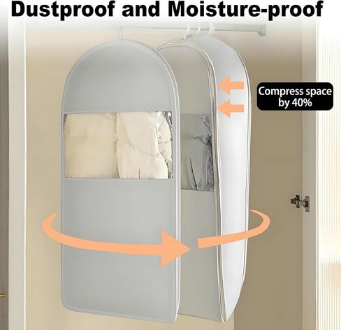 Space Saving Hanging Garment Bag with Self Compression Zipper, 2025 New Space Saver Clothes Storage Organizer, Dust Cover Clothes Bags for Down Coat Suit Dress or Jacket (Beige, XL) in Saudi Arabia