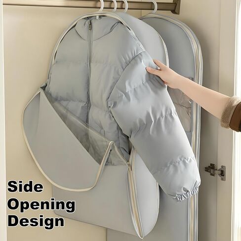 Space Saving Hanging Garment Bag with Self Compression Zipper, 2025 New Space Saver Clothes Storage Organizer, Dust Cover Clothes Bags for Down Coat Suit Dress or Jacket (Beige, XL) in Saudi Arabia