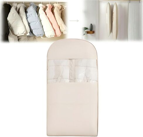 Space Saving Hanging Garment Bag with Self Compression Zipper, 2025 New Space Saver Clothes Storage Organizer, Dust Cover Clothes Bags for Down Coat Suit Dress or Jacket (Beige, XL) in Saudi Arabia