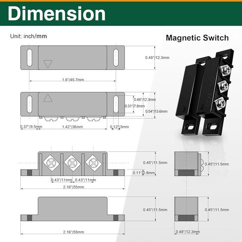 2 Pack Magnetic Reed Switch NO/NC, Wired Surface Mount Door Window Contact Sensor for Security Alarm, Black in Kuwait