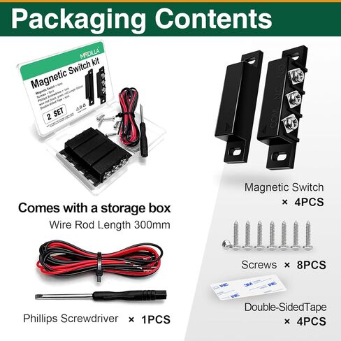 2 Pack Magnetic Reed Switch NO/NC, Wired Surface Mount Door Window Contact Sensor for Security Alarm, Black in Kuwait