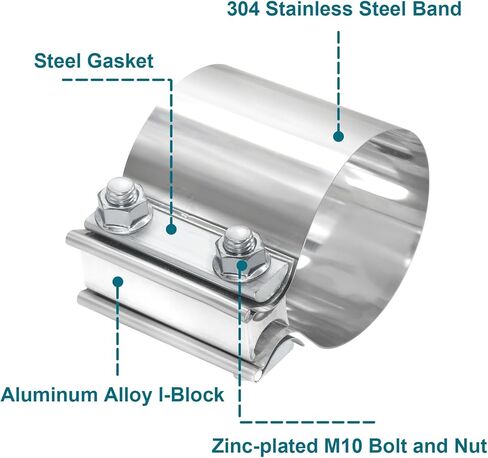 مشبك العادم ، مشابك العادم 2.5 بوصة ، مشبك كاتم الصوت 304 من الفولاذ المقاوم للصدأ ، مشابك عصابة العادم لأنابيب ID 2.5 "إلى 2.5" (2pcs). in Kuwait