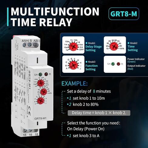 Multifunction Time Relay, 16A Delay ON Off GRT8-M1 AC DC 12-240V with 10 Relay Timer Control Delay Function Mode DIN Rail Electronic Relays of Wide Time Delay Range for 0.1 Seconds to 10 Days in Kuwait