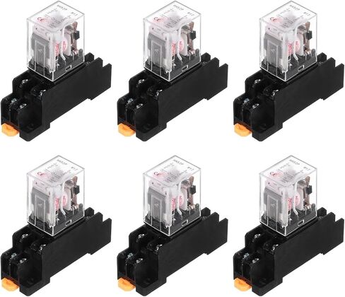 MECCANIXITY 6Pcs DC 24V Electromagnetic Power Relay, 8-Pin 5A Power Coil Relay with LED Indicator and Socket Base DPDT 2NO 2NC - MY2NJ for Industrial, Home Appliances and DIN Rail System in Saudi Arabia