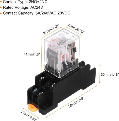MECCANIXITY 6Pcs DC 24V Electromagnetic Power Relay, 8-Pin 5A Power Coil Relay with LED Indicator and Socket Base DPDT 2NO 2NC - MY2NJ for Industrial, Home Appliances and DIN Rail System in Saudi Arabia