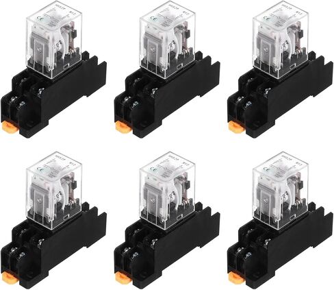MECCANIXITY 6Pcs DC 24V Electromagnetic Power Relay, 8-Pin 5A Power Coil Relay with LED Indicator and Socket Base DPDT 2NO 2NC - MY2NJ for Industrial, Home Appliances and DIN Rail System in Saudi Arabia