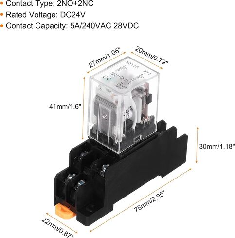 MECCANIXITY 6Pcs DC 24V Electromagnetic Power Relay, 8-Pin 5A Power Coil Relay with LED Indicator and Socket Base DPDT 2NO 2NC - MY2NJ for Industrial, Home Appliances and DIN Rail System in Saudi Arabia