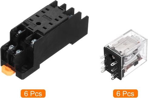 MECCANIXITY 6Pcs DC 24V Electromagnetic Power Relay, 8-Pin 5A Power Coil Relay with LED Indicator and Socket Base DPDT 2NO 2NC - MY2NJ for Industrial, Home Appliances and DIN Rail System in Saudi Arabia