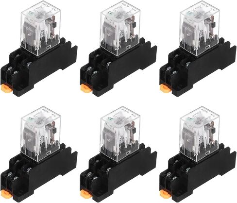 Meccanixity 6pcs DC 24V التتابع الطاقة الكهرومغناطيسية ، ترحيل لفائف الطاقة 8 -Pin 5A مع مؤشر LED وقاعدة المقبس DPDT 2NO 2NC - MY2NJ للأجهزة الصناعية والمنزل ونظام السكك الحديدية DIN in Saudi Arabia