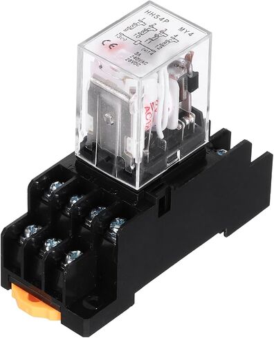 MECCANIXITY 1Pcs DC 24V Electromagnetic Power Relay, 14-Pin 3A Power Coil Relay with LED Indicator and Socket Base DPDT 4NO 4NC - MY4NJ for Industrial, Home Appliances and DIN Rail System in Kuwait