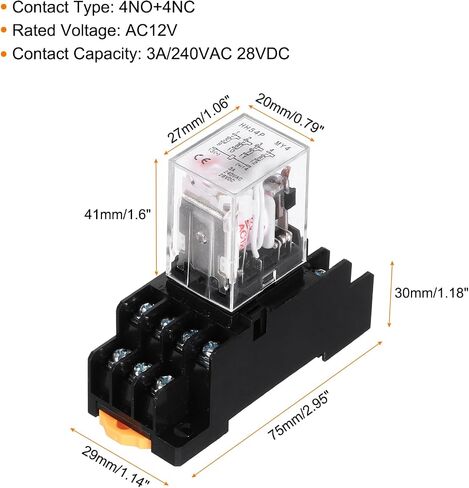 MECCANIXITY 1Pcs DC 24V Electromagnetic Power Relay, 14-Pin 3A Power Coil Relay with LED Indicator and Socket Base DPDT 4NO 4NC - MY4NJ for Industrial, Home Appliances and DIN Rail System in Kuwait