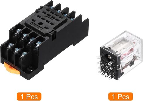 MECCANIXITY 1Pcs DC 24V Electromagnetic Power Relay, 14-Pin 3A Power Coil Relay with LED Indicator and Socket Base DPDT 4NO 4NC - MY4NJ for Industrial, Home Appliances and DIN Rail System in Kuwait