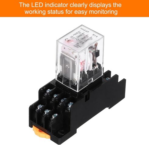 MECCANIXITY 1Pcs DC 24V Electromagnetic Power Relay, 14-Pin 3A Power Coil Relay with LED Indicator and Socket Base DPDT 4NO 4NC - MY4NJ for Industrial, Home Appliances and DIN Rail System in Kuwait