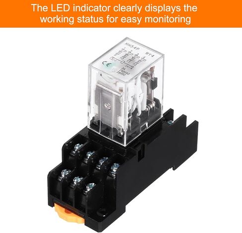 MECCANIXITY 1Pcs DC 24V Electromagnetic Power Relay, 14-Pin 3A Power Coil Relay with LED Indicator and Socket Base DPDT 4NO 4NC - MY4NJ for Industrial, Home Appliances and DIN Rail System in Kuwait