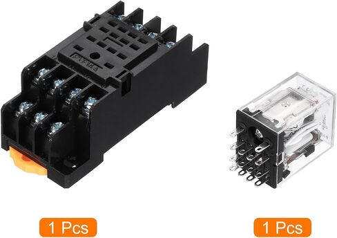 MECCANIXITY 1Pcs DC 24V Electromagnetic Power Relay, 14-Pin 3A Power Coil Relay with LED Indicator and Socket Base DPDT 4NO 4NC - MY4NJ for Industrial, Home Appliances and DIN Rail System in Kuwait