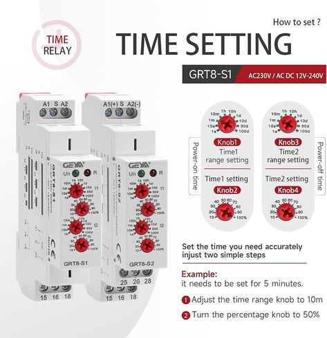 Multifunction Time Relay, 16A Delay ON Off GRT8-M1 AC DC 12-240V with 10 Relay Timer Control Delay Function Mode DIN Rail Electronic Relays of Wide Time Delay Range for 0.1 Seconds to 10 Days in Kuwait