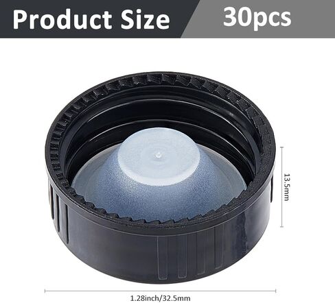 SUPERFINDINGS 30Pcs 32.5mm Plastic Labware Caps Black Leakproof Lid Caps Poly Seal Screw Caps Tooth Bottle Cap with Hopper Inner Plug for Essential Oil Empty Refillable Vial in Saudi Arabia