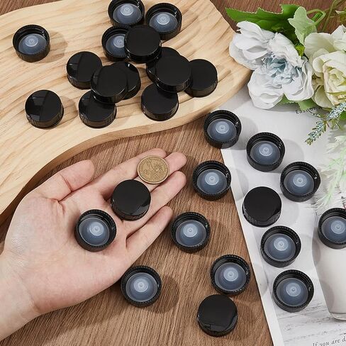 SUPERFINDINGS 30Pcs 32.5mm Plastic Labware Caps Black Leakproof Lid Caps Poly Seal Screw Caps Tooth Bottle Cap with Hopper Inner Plug for Essential Oil Empty Refillable Vial in Saudi Arabia