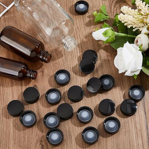 SUPERFINDINGS 30Pcs 32.5mm Plastic Labware Caps Black Leakproof Lid Caps Poly Seal Screw Caps Tooth Bottle Cap with Hopper Inner Plug for Essential Oil Empty Refillable Vial in Saudi Arabia