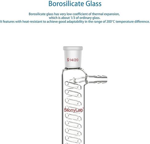 stonylab Graham Condenser, 7.87 inch Small Cooling Path, 14/20 Joint, Laboratory Glassware for Precise Microscale Condensation and Reflux Processes in Saudi Arabia