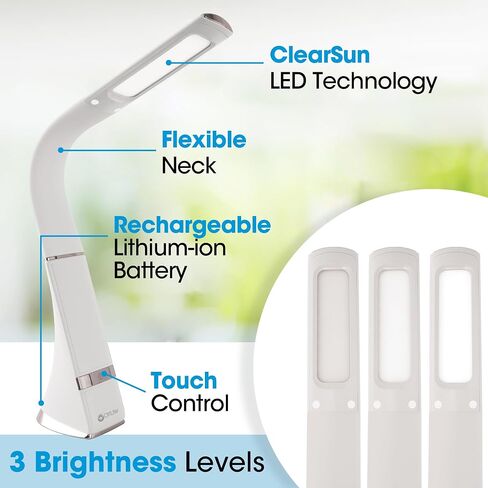 Ottlite Recharge LED Desk Lamp مع تقنية LED Clearsun - محمولة وقابلة للذات ومرنة - مصباح مهام سهل السفر مع بطارية قابلة لإعادة الشحن - للمنزل والقراءة والمكاتب والمساكن الكلية in Kuwait