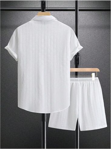 Men's 2 Piece Outfits Short Sleeve Button Down Shirts and Drawstring Shorts Matching Set in Saudi Arabia